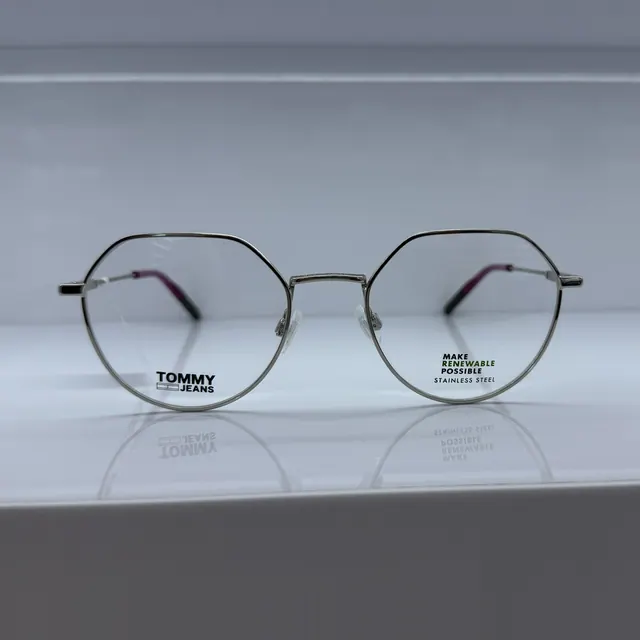 Tommy Jeans Hexagonal Metal Eyeglasses, Silver, Unisex Eyeglasses by Tommy Jeans