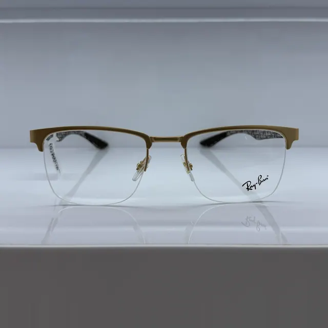 Ray-Ban Semi-rimless Browline Metal Eyeglasses, Gold, Men Eyeglasses by Ray-Ban