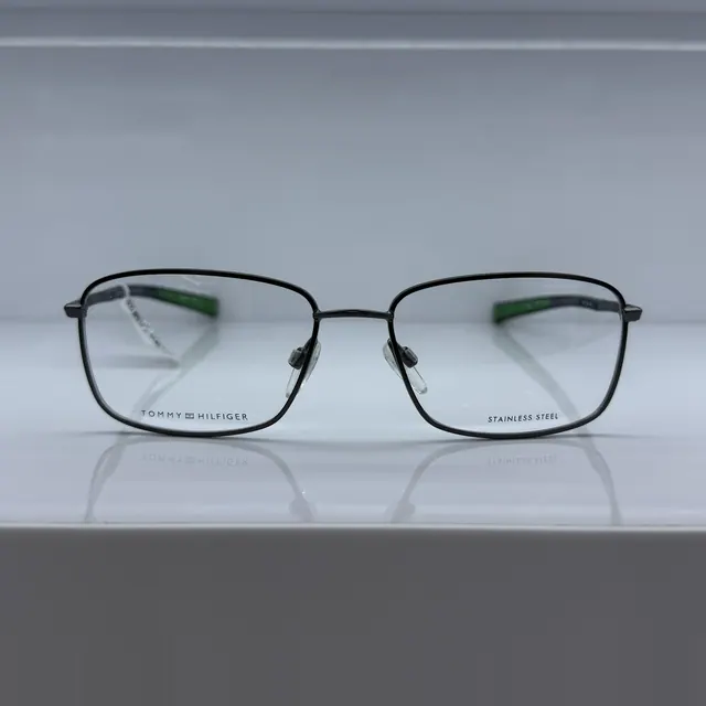 Tommy Hilfiger Rectangular Metal Eyeglasses, Black, Men Eyeglasses by Tommy Hilfiger