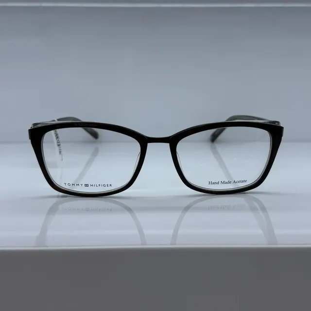Tommy Hilfiger Square Handmade Acetate Eyeglasses, Dark Brown, Women Eyeglasses by Tommy Hilfiger