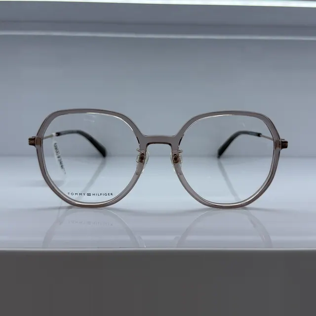 Tommy Hilfiger Geometric Round Acetate Eyeglasses, Transparent Mauve, Women Eyeglasses by Tommy Hilfiger