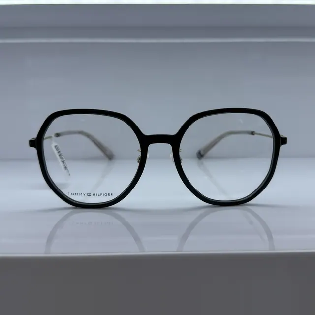 Tommy Hilfiger Geometric Round Acetate Eyeglasses, Black, Women Eyeglasses by Tommy Hilfiger