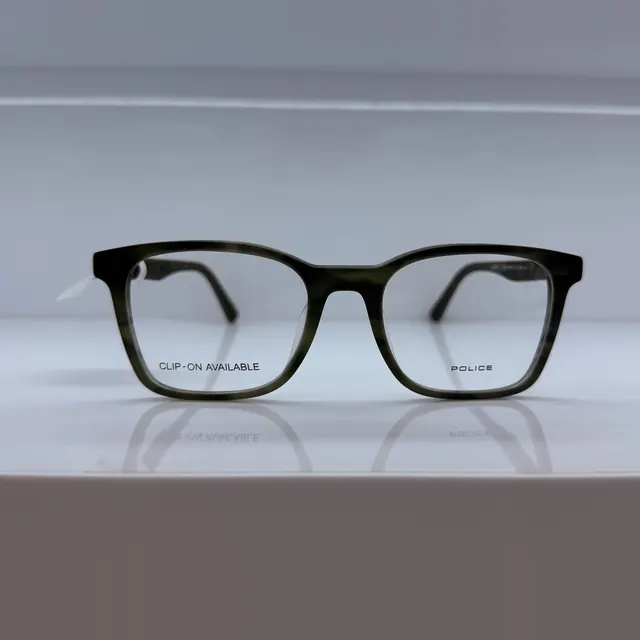 Police Clip-On Eyeglasses, Dark Green Tortoise, Men Eyeglasses by Police