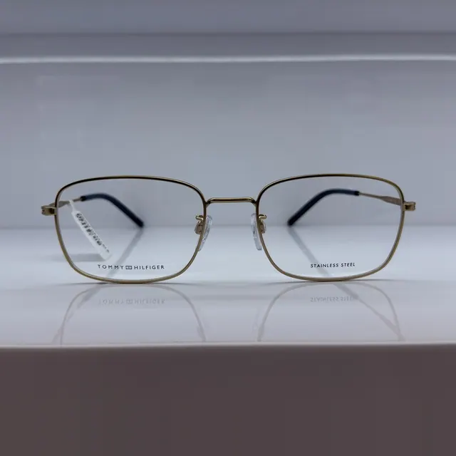 Tommy Hilfiger Rectangular Metal Eyeglasses, Gold, Men Eyeglasses by Tommy Hilfiger