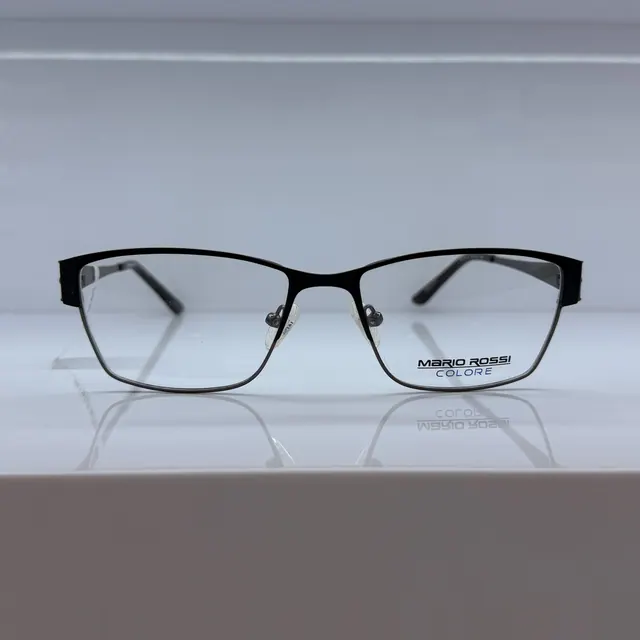 Mario Rossi Rectangular Metal Eyeglasses, Black, Men Eyeglasses by Mario Rossi
