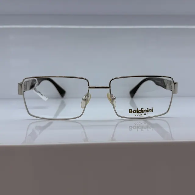 Baldinini Rectangular Metal Eyeglasses, Silver, Men Eyeglasses by Baldinini