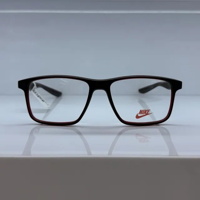 Nike Rectangular Acetate Eyeglasses, Black And Red, Men Eyeglasses by Nike