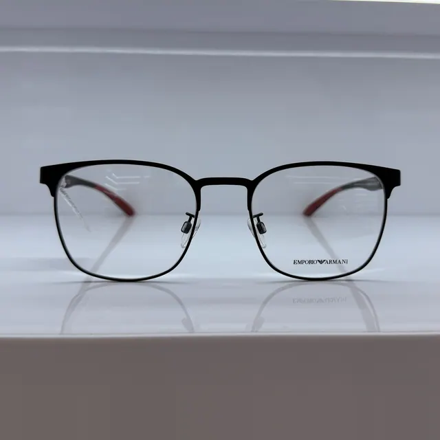 Emporio Armani Square Metal Eyeglasses, Black 2, Men Eyeglasses by Emporio Armani