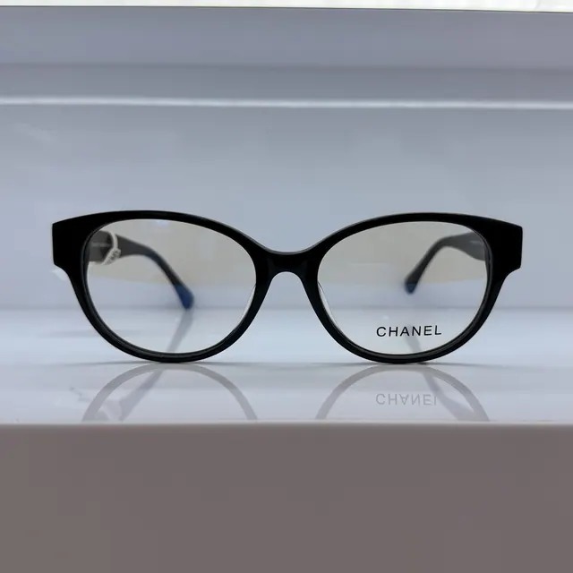 Chanel Round Cat-eye Acetate Eyeglasses, Black, Women Eyeglasses by Chanel