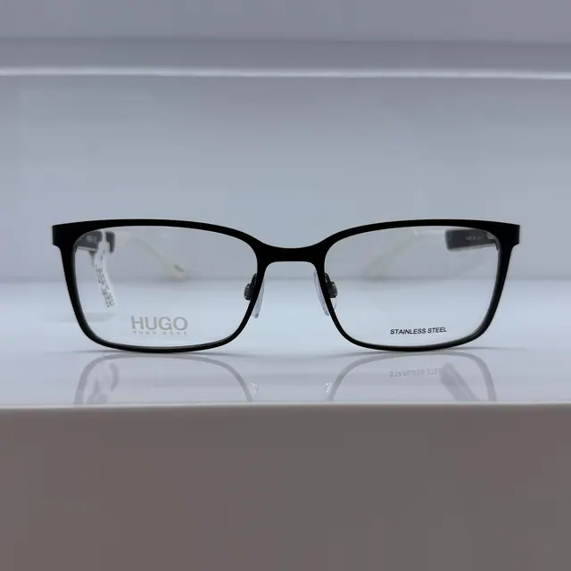HUGO Rectangular Metal Eyeglasses, Black, Men Eyeglasses by HUGO