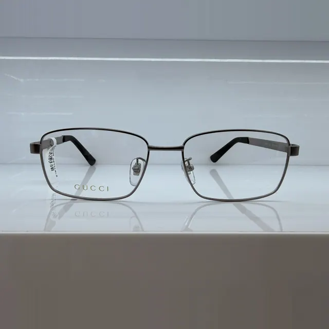 Gucci Rectangular Metal Eyeglasses, Gunmetal, Men Eyeglasses by Gucci