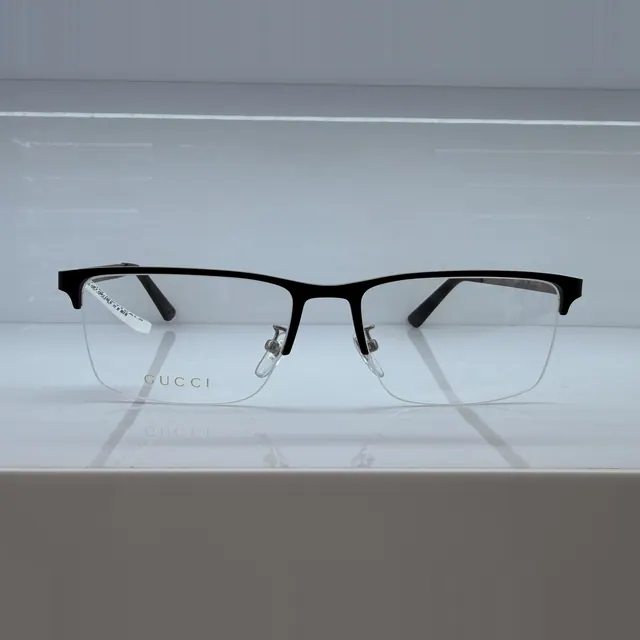Gucci Semi-rimless Metal Eyeglasses, Black, Men Eyeglasses by Gucci