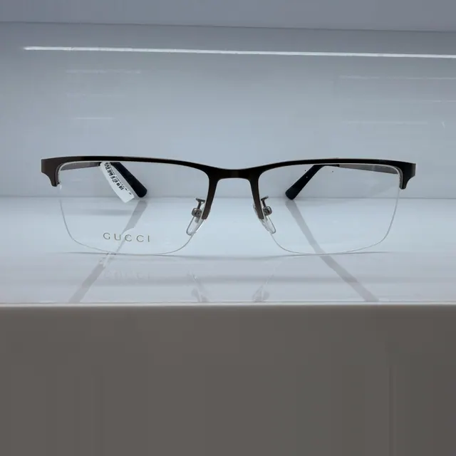Gucci Semi-rimless Metal Eyeglasses, Dark Gunmetal, Men Eyeglasses by Gucci