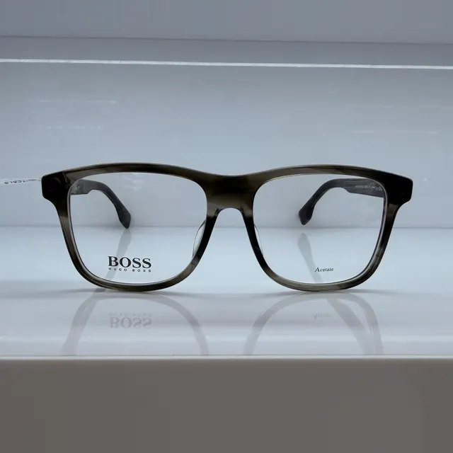 BOSS Square Acetate Eyeglasses, Grey Horn, Men Eyeglasses by BOSS