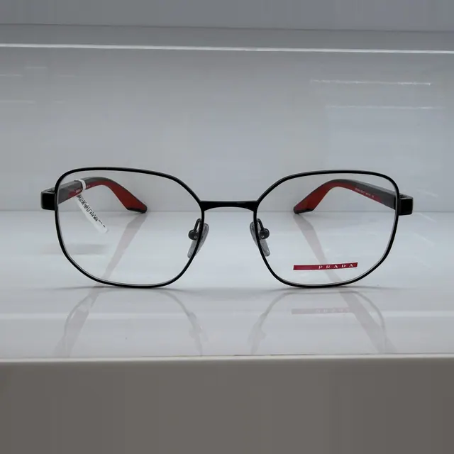 Prada Linea Rossa Geometric Metal Eyeglasses, Black, Men Eyeglasses by Prada Linea Rossa