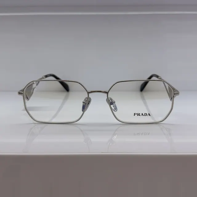 Prada Hexagonal Metal Eyeglasses, Silver, Unisex Eyeglasses by Prada