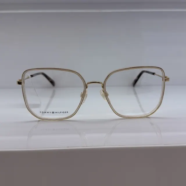 Tommy Hilfiger Square Metal And Acetate Eyeglasses, Gold And Crystal, Women Eyeglasses by Tommy Hilfiger