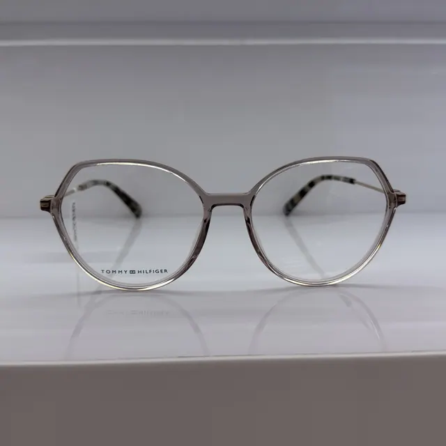 Tommy Hilfiger Geometric Round Acetate Eyeglasses, Transparent Grey, Women Eyeglasses by Tommy Hilfiger
