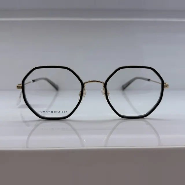 Tommy Hilfiger Octagonal Acetate And Metal Eyeglasses, Black And Gold, Women Eyeglasses by Tommy Hilfiger