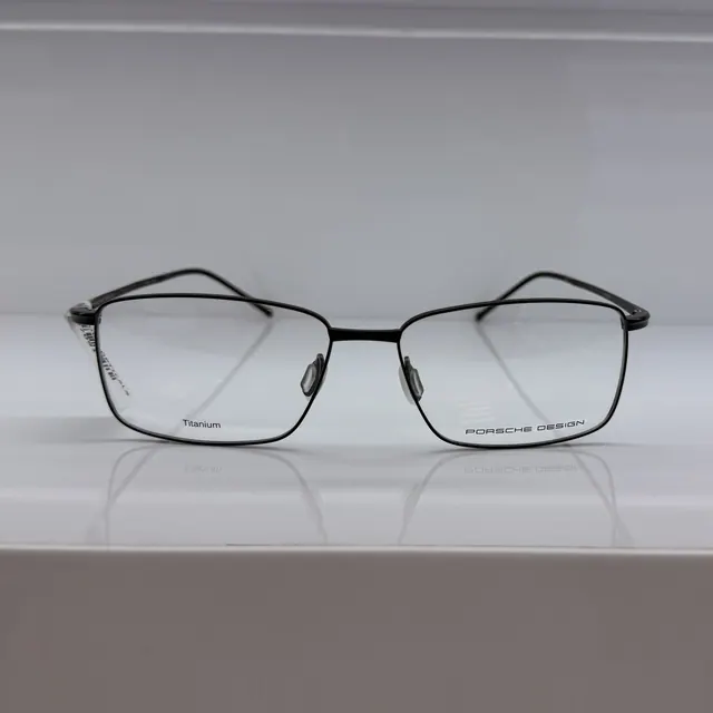 Porsche Design Rectangular Titanium Eyeglasses, Black, Men Eyeglasses by Porsche Design