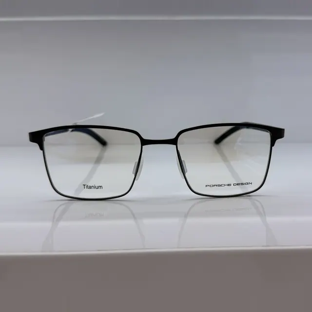 Porsche Design Square Titanium Eyeglasses, Matte Black, Men Eyeglasses by Porsche Design