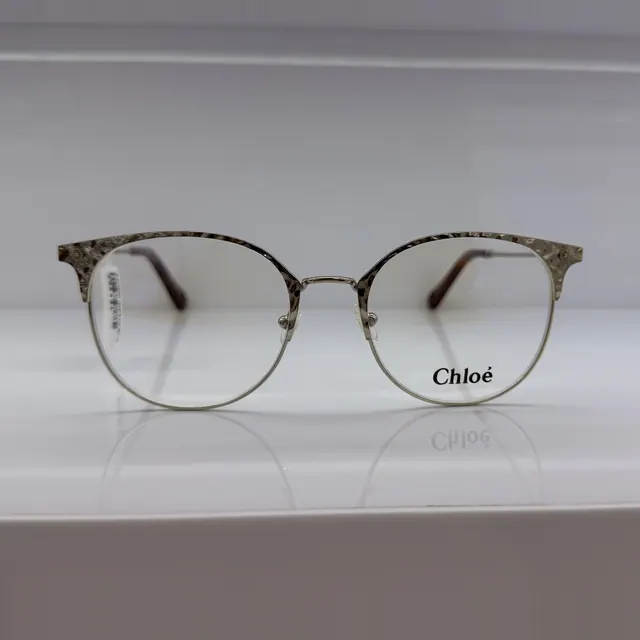 Chloé Round Browline Metal Eyeglasses, Silver, Women Eyeglasses by Chloé