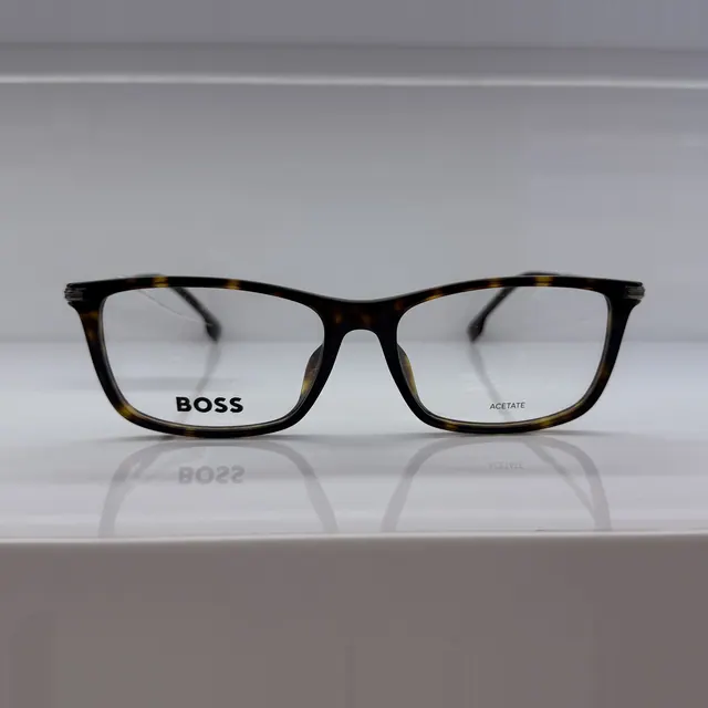 BOSS Rectangular Acetate Eyeglasses, Dark Tortoise, Men Eyeglasses by BOSS