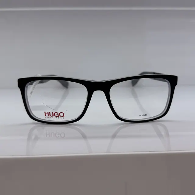 HUGO Rectangular Acetate Eyeglasses, Black, Men Eyeglasses by HUGO