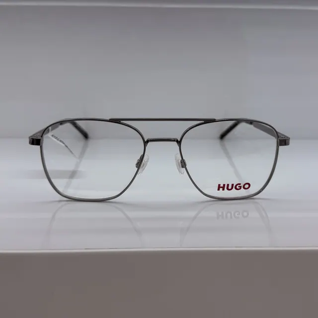HUGO Double-bridge Metal Eyeglasses, Gunmetal, Men Eyeglasses by HUGO