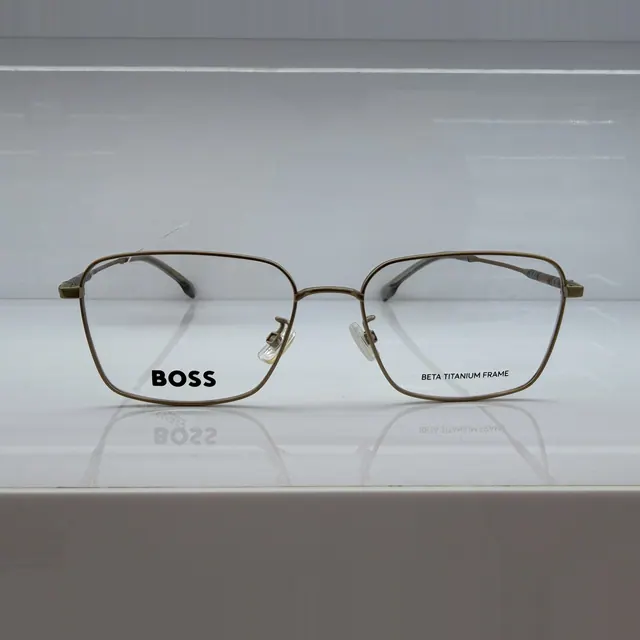 BOSS Square Beta Titanium Eyeglasses, Bronze, Men Eyeglasses by BOSS