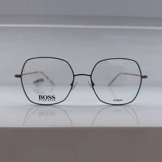 BOSS Geometric Titanium Eyeglasses, Gunmetal, Unisex Eyeglasses by BOSS