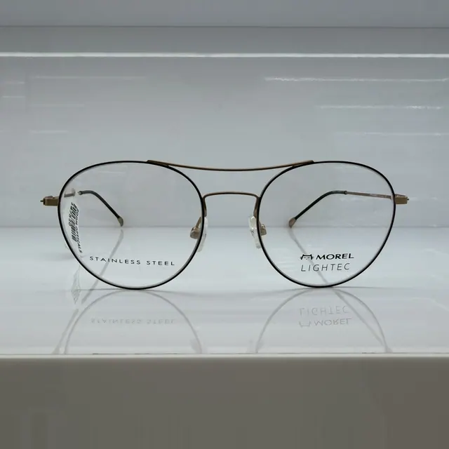 Morel Double-bridge Round Metal Eyeglasses, Black And Bronze, Unisex Eyeglasses by Morel