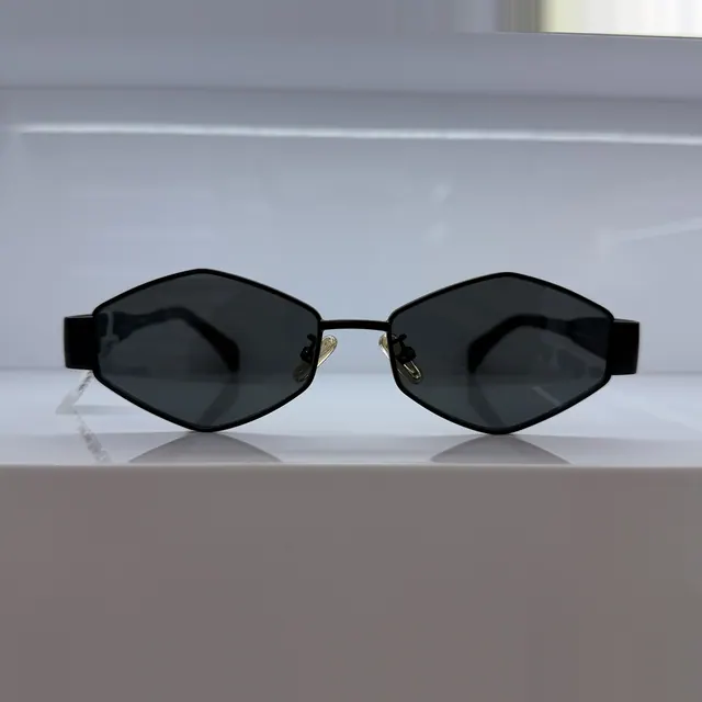 Designer Collection Hexagonal Metal Sunglasses, Black, Women Sunglasses by Designer Collection