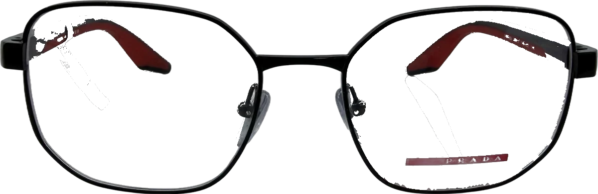 Prada Linea Rossa Geometric Metal Eyeglasses, Black frame